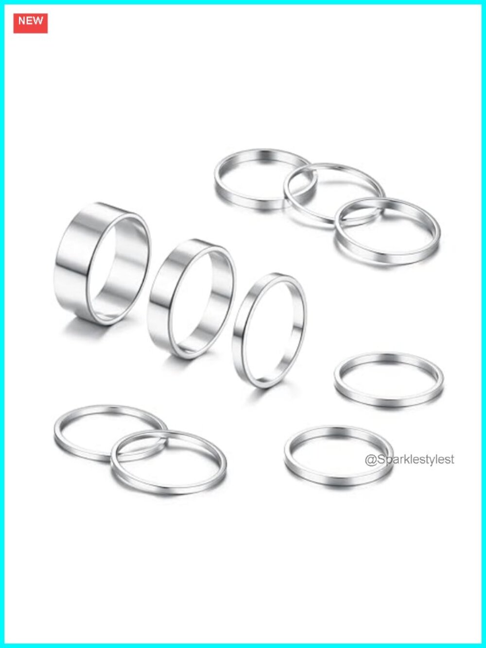 Stainless Steel Stacking Rings Set Non Tarnish Adjustable 10 Pc
